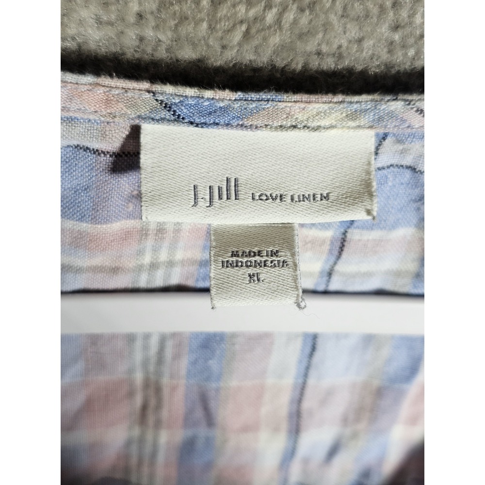 J. Jill Blue and Pink Plaid 100% Linen Maxi Dress - Picture 3 of 9